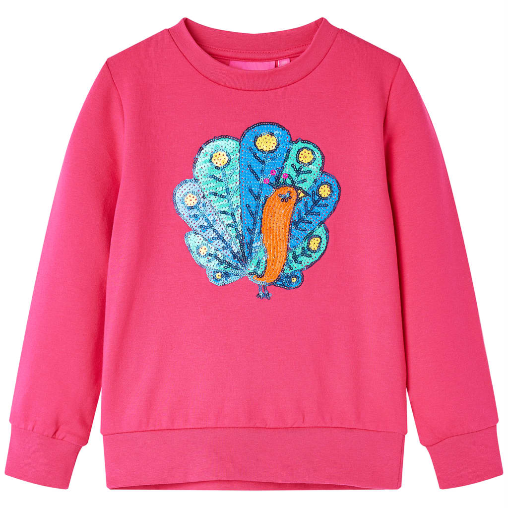 Kids' Sweatshirt with Sequin Peacock Design Bright Pink 92