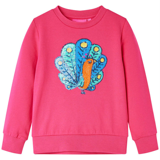 Kids' Sweatshirt with Sequin Peacock Design Bright Pink 92