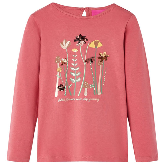 Kids' T-shirt with Long Sleeves Flowers Print Old Pink 92
