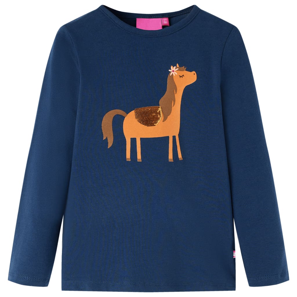 Kids' T-shirt with Long Sleeves Pony Print Navy Blue 140
