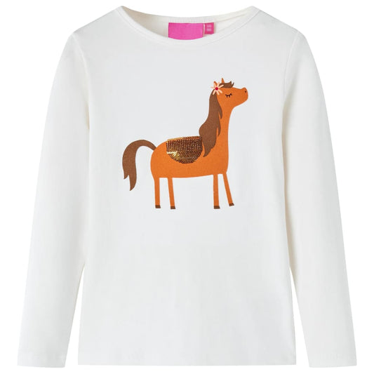Kids' T-shirt with Long Sleeves Pony Print Ecru 104
