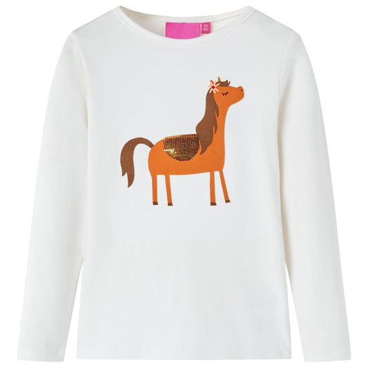 Kids' T-shirt with Long Sleeves Pony Print Ecru 140