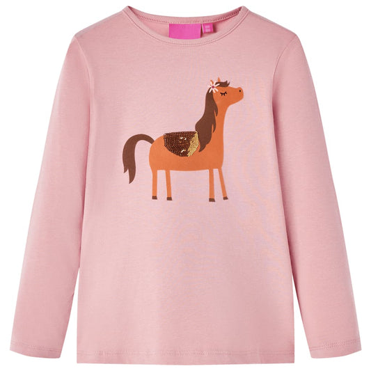 Kids' T-shirt with Long Sleeves Pony Print Light Pink 116