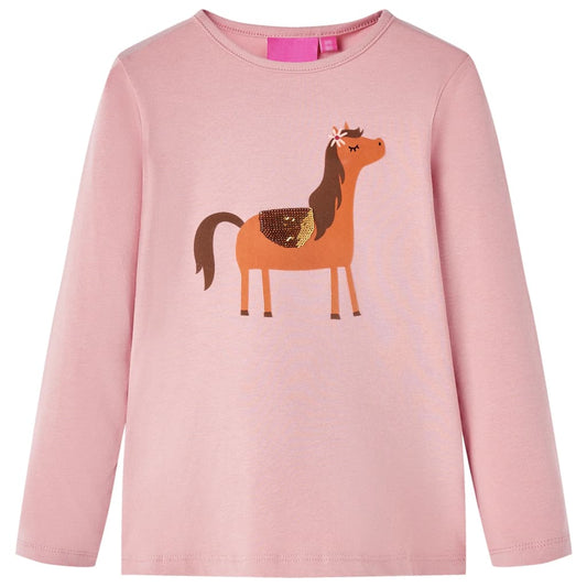 Kids' T-shirt with Long Sleeves Pony Print Light Pink 140