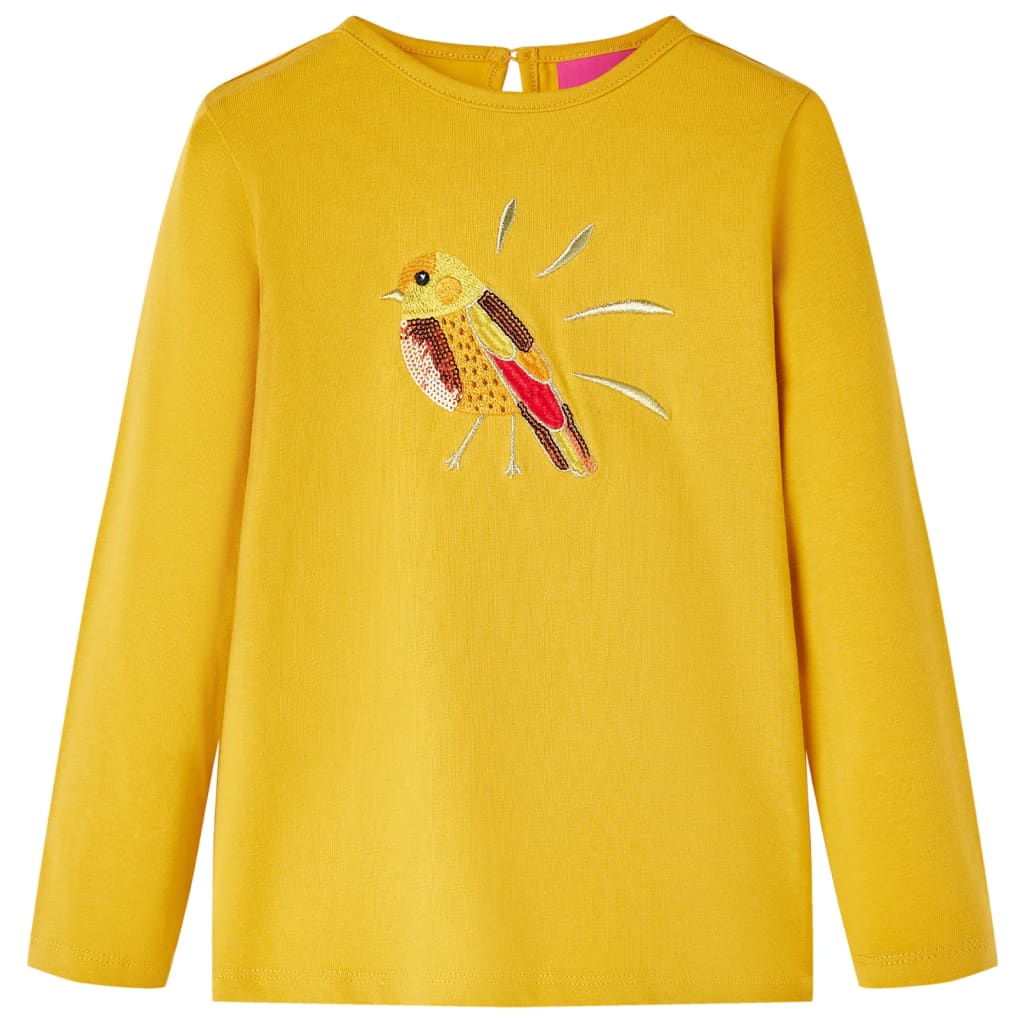 Kids' T-shirt with Long Sleeves Bird Design Dark Ochre 104