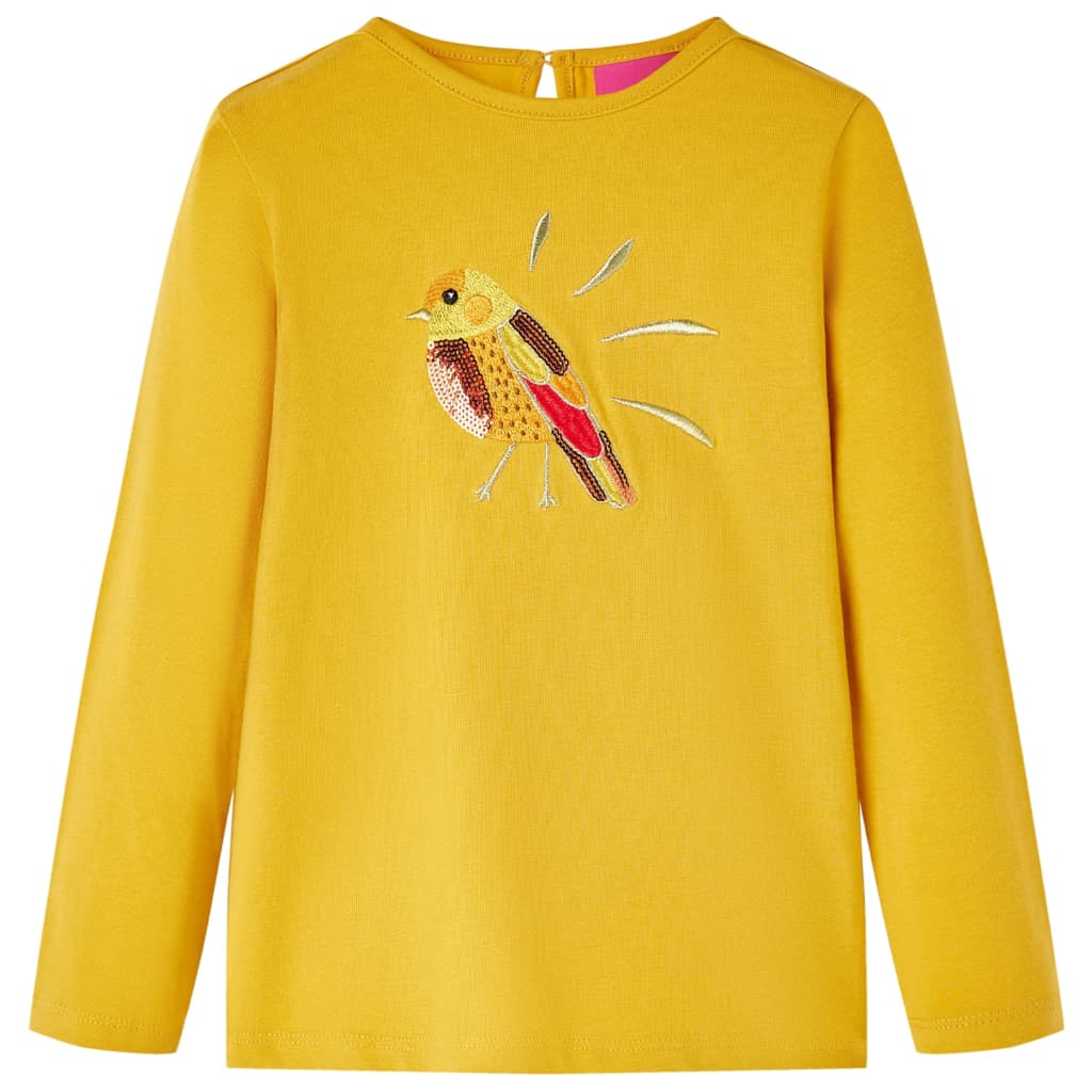 Kids' T-shirt with Long Sleeves Bird Design Dark Ochre 128