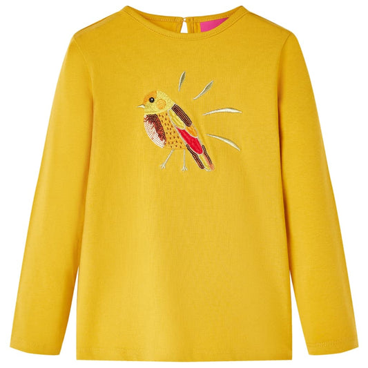 Kids' T-shirt with Long Sleeves Bird Design Dark Ochre 128