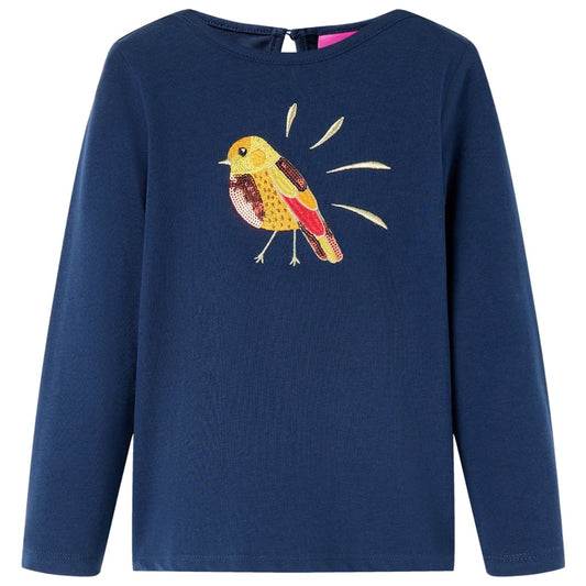 Kids' T-shirt with Long Sleeves Bird Design Navy Blue 128