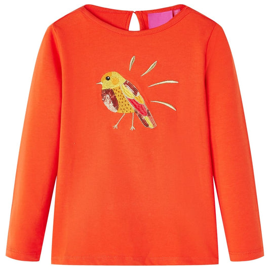 Kids' T-shirt with Long Sleeves Bird Design Dark Orange 92