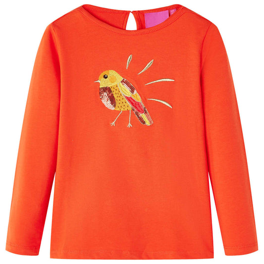 Kids' T-shirt with Long Sleeves Bird Design Dark Orange 116