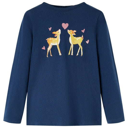 Kids' T-shirt with Long Sleeves Deers Print Navy Blue 92
