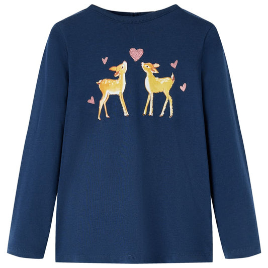 Kids' T-shirt with Long Sleeves Deers Print Navy Blue 128