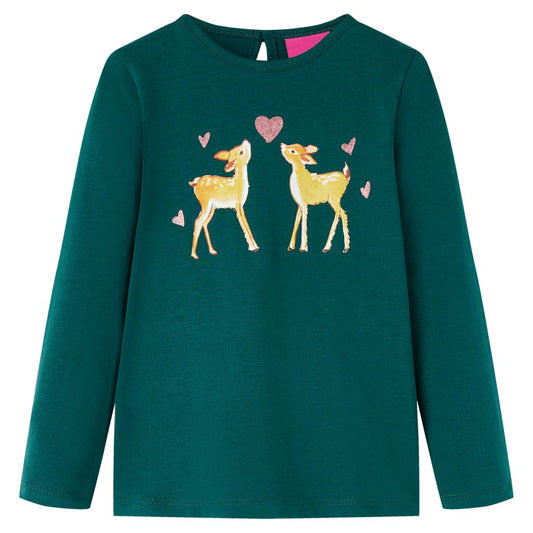 Kids' T-shirt with Long Sleeves Deers Print Dark Green 92