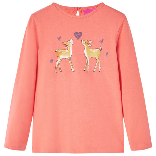 Kids' T-shirt with Long Sleeves Deers Print Coral 140