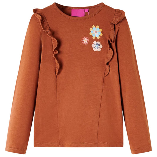 Kids' T-shirt with Long Sleeves Flowers Print Cognac 104