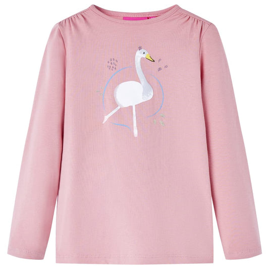 Kids' T-shirt with Long Sleeves Swan Print Light Pink 92