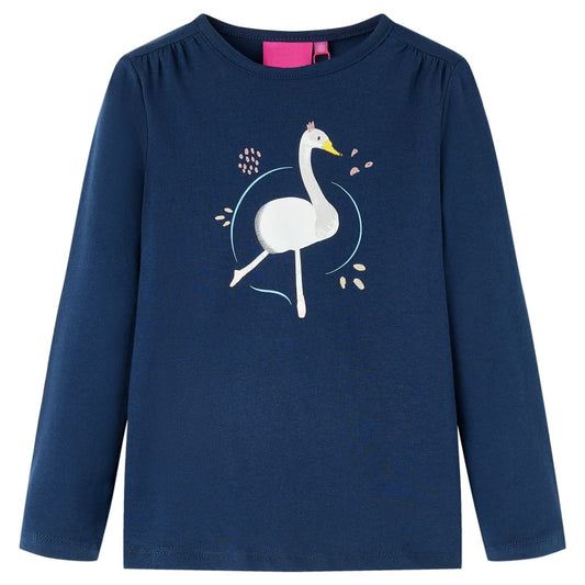 Kids' T-shirt with Long Sleeves Swan Print Navy Blue 92
