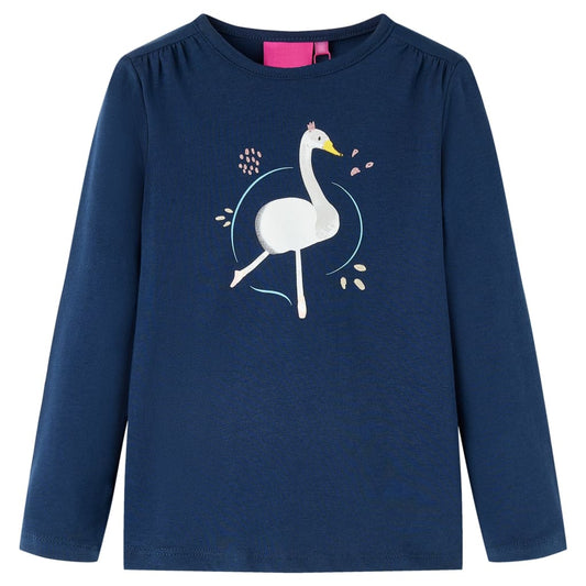Kids' T-shirt with Long Sleeves Swan Print Navy Blue 116