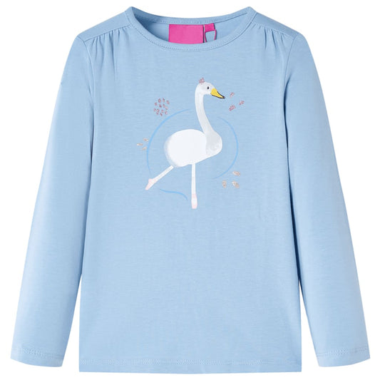 Kids' T-shirt with Long Sleeves Swan Print Light Blue 116