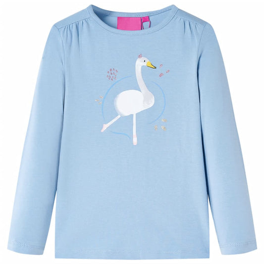 Kids' T-shirt with Long Sleeves Swan Print Light Blue 140