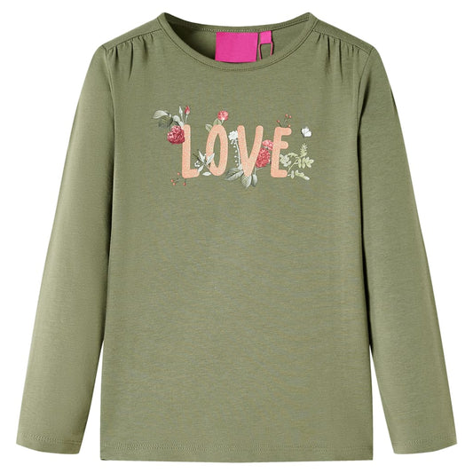 Kids' T-shirt with Long Sleeves Love Print Khaki 116