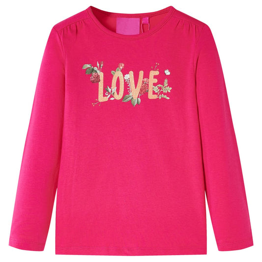 Kids' T-shirt with Long Sleeves Love Print Bright Pink 104
