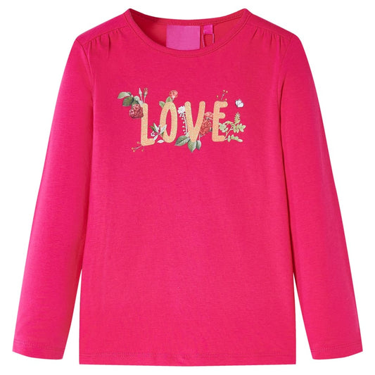 Kids' T-shirt with Long Sleeves Love Print Bright Pink 128