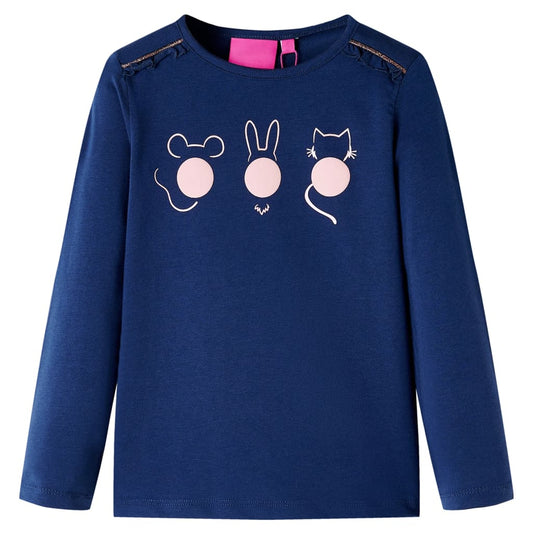 Kids' T-shirt with Long Sleeves Animals Print Navy 92