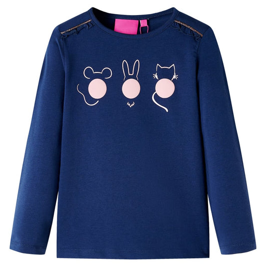 Kids' T-shirt with Long Sleeves Animals Print Navy 116