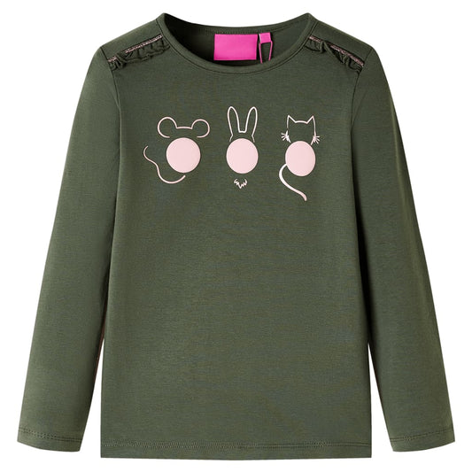 Kids' T-shirt with Long Sleeves Animals Print Khaki 92