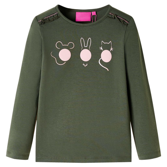 Kids' T-shirt with Long Sleeves Animals Print Khaki 128