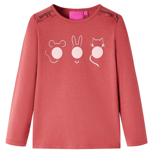 Kids' T-shirt with Long Sleeves Animals Print Burnt Pink 92