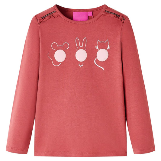 Kids' T-shirt with Long Sleeves Animals Print Burnt Pink 116