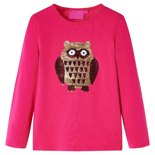 Kids' T-shirt with Long Sleeves Owl Print Bright Pink 104