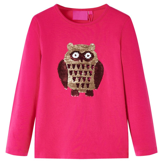 Kids' T-shirt with Long Sleeves Owl Print Bright Pink 128