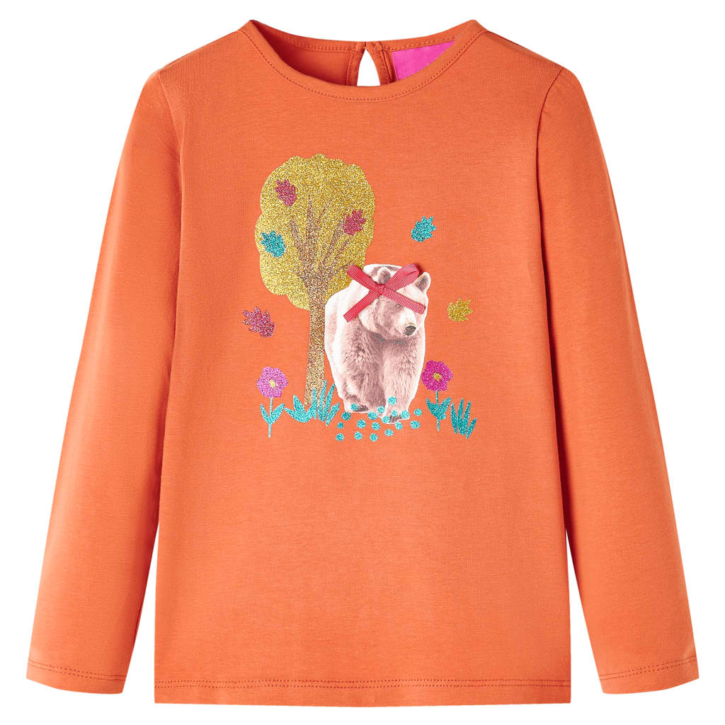 Kids' T-shirt with Long Sleeves Bear Print Burnt Orange 104