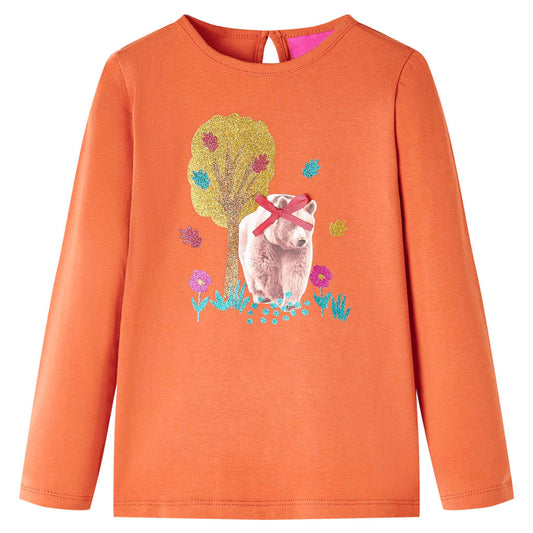 Kids' T-shirt with Long Sleeves Bear Print Burnt Orange 104
