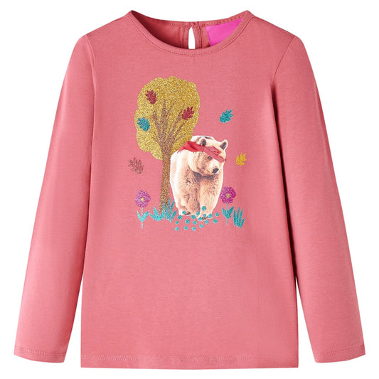 Kids' T-shirt with Long Sleeves Bear Print Old Pink 116