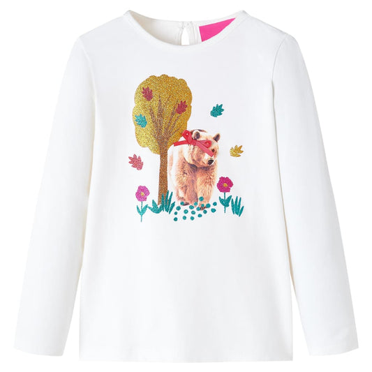 Kids' T-shirt with Long Sleeves Bear Print Ecru 104