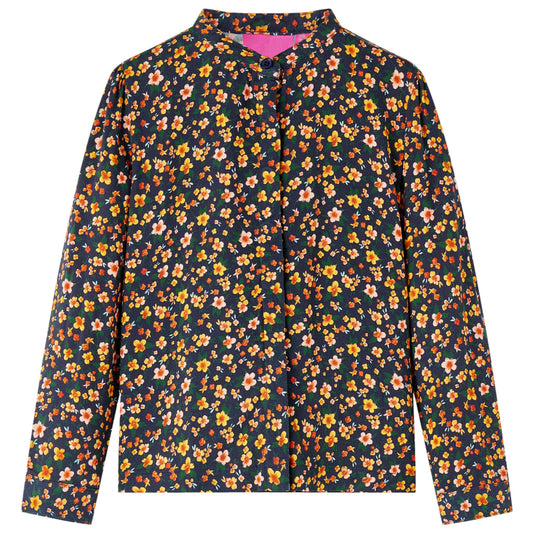 Kids' Shirt with Band Collar Floral Print Navy 92