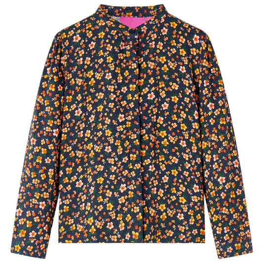 Kids' Shirt with Band Collar Floral Print Navy 116