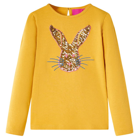 Kids' T-shirt with Long Sleeves Rabbit Print Ochre 104