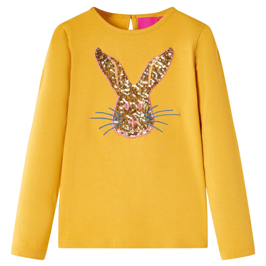 Kids' T-shirt with Long Sleeves Rabbit Print Ochre 128