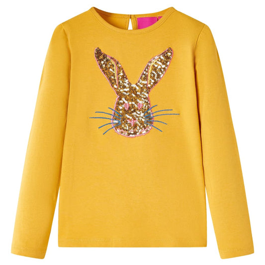 Kids' T-shirt with Long Sleeves Rabbit Print Ochre 128