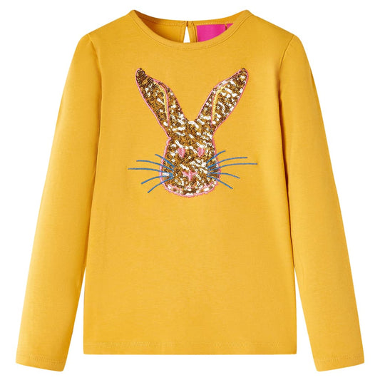 Kids' T-shirt with Long Sleeves Rabbit Print Ochre 140