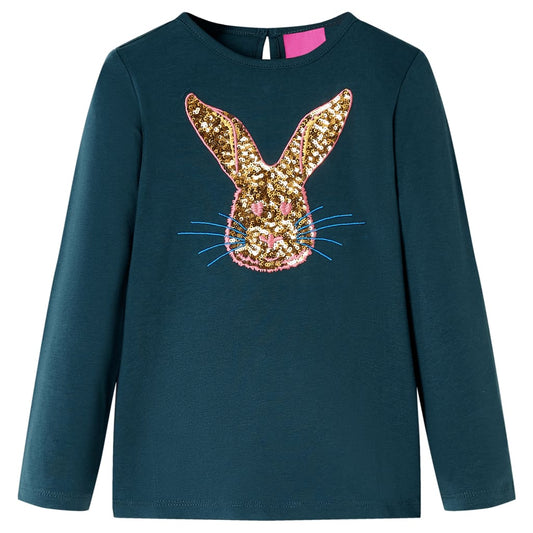 Kids' T-shirt with Long Sleeves Rabbit Print Dark Green 104