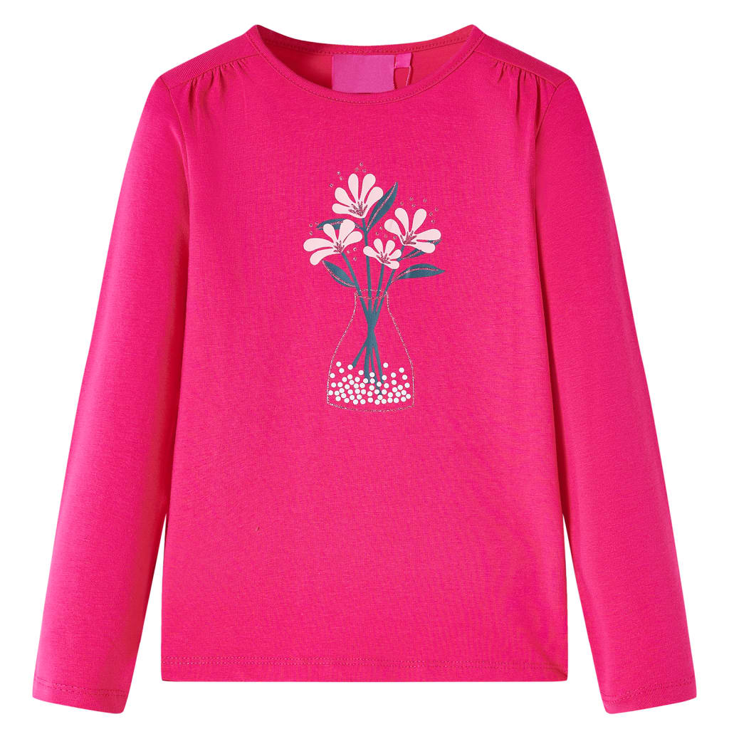 Kids' T-shirt with Long Sleeves Flower Print Bright Pink 116