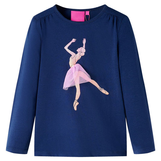 Kids' T-shirt with Long Sleeves Ballerina Girl Print Navy 140