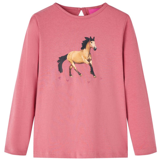 Kids' T-shirt with Long Sleeves Horse Print Old Pink 128