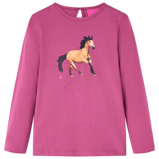 Kids' T-shirt with Long Sleeves Horse Print Raspberry 116